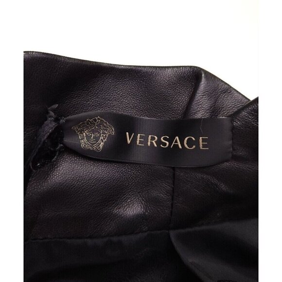 Versace Wrap-effect Pleated Leather Mini Skirt Black IT 42 US 6 NWT US$2,495 - Picture 11 of 16